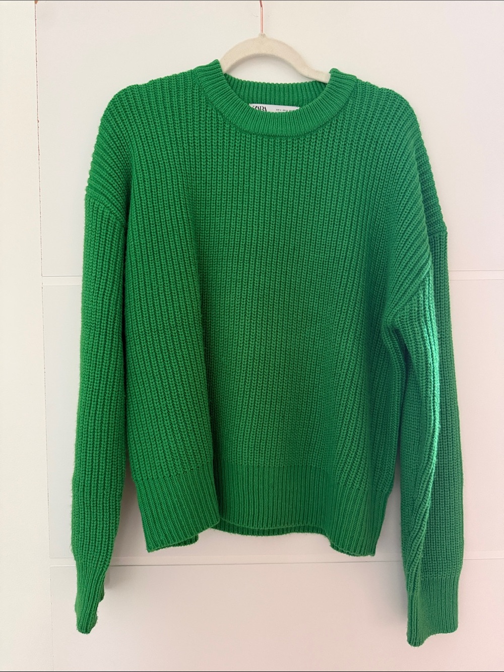 Zara Emerald Green Ribbed Crewneck Sweater